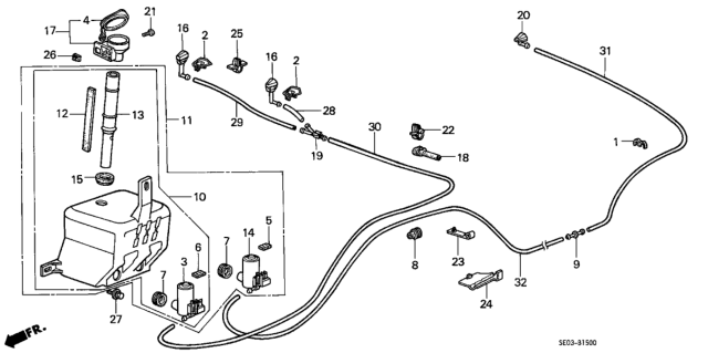 1987 Honda Accord Nozzle Assembly, Washer (Driver Side) Diagram for 76810-SE0-A02