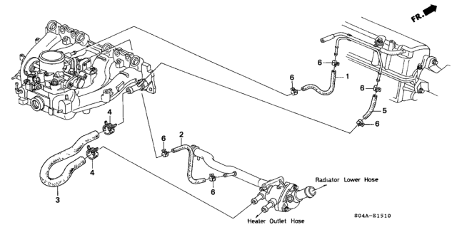 1999 Honda Civic 4 Door LX KA 5MT Water Hose Diagram