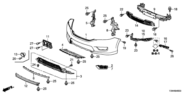 2014 Honda Accord Hybrid Lower Grille, Front Bumper Diagram for 71103-T3W-A10