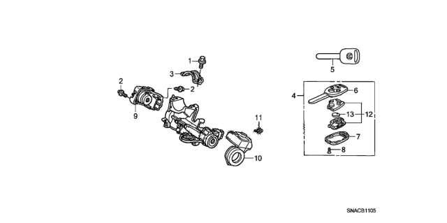 2010 Honda Civic Key Cylinder Components Diagram