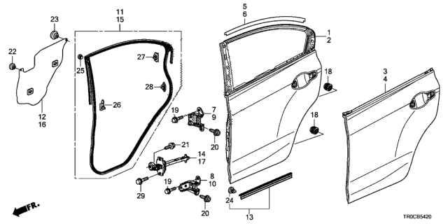 2015 Honda Civic 4 Door LX (SE) KA CVT Rear Door Panels Diagram