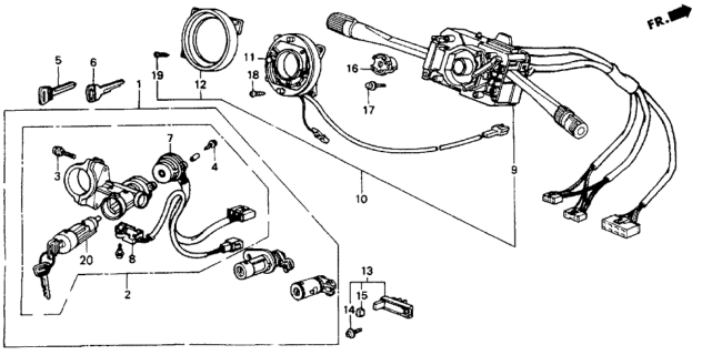 1988 Honda Accord Lock Assy., Steering Diagram for 35100-SE3-A01