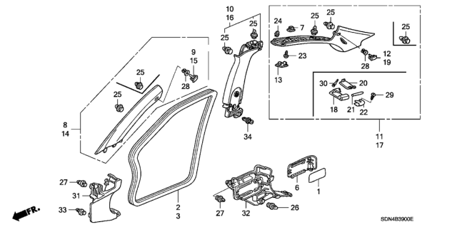 2004 Honda Accord 2 Door LX KA 5MT Pillar Garnish Diagram