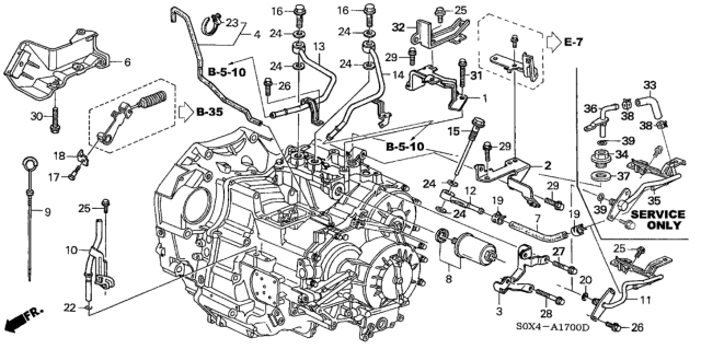 2002 Honda Odyssey 5 Door EXL (LEATHER RES) KA 5AT AT ATF Pipe Diagram