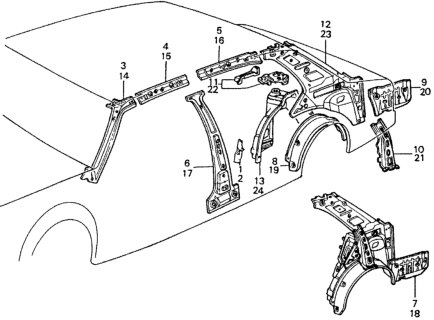 1981 Honda Civic Gusset, R. RR. Bulkhead Diagram for 70258-SA4-300ZZ