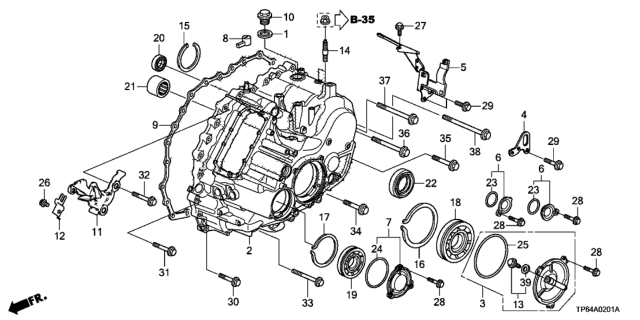 2013 Honda Crosstour 5 Door EXL (4WD) KA 6AT AT Transmission Case (V6) Diagram
