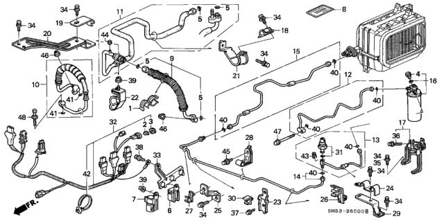 1991 Honda Accord A/C Hoses - Pipes Diagram