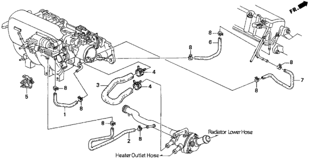 1996 Honda Del Sol 2 Door SI KA 5MT Water Hose Diagram