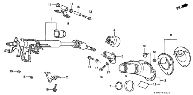 1997 Honda Prelude Column Assembly, Steering Diagram for 53200-S30-A01