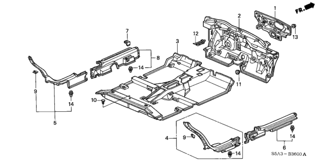 2002 Honda Civic 4 Door GX (SIDE SRS) KA CVT Floor Mat Diagram