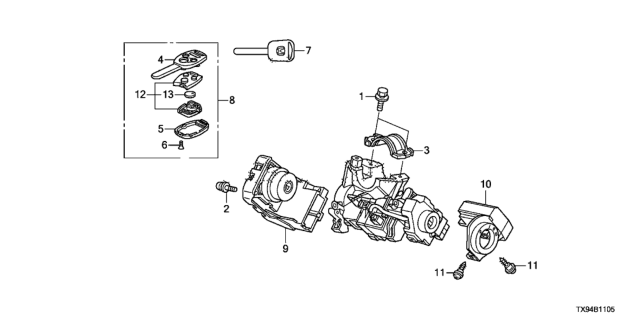 2013 Honda Fit EV Key, Immobilizer & Transmitter (Blank) Diagram for 35118-TX9-A00