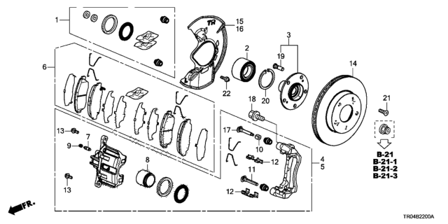 2012 Honda Civic Caliper Sub-Assembly, Left Front Diagram for 45019-TR3-A00