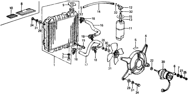 1975 Honda Civic 2 Door ** (1500) KA HMT Radiator Diagram