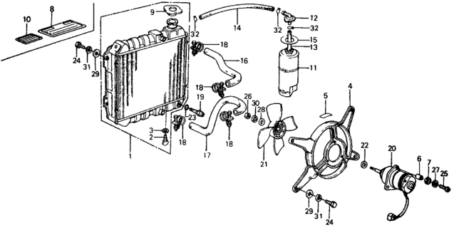 1975 Honda Civic Radiator Diagram for 19010-657-901