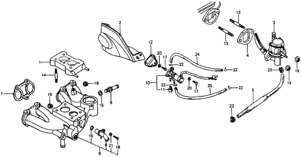 1979 Honda Civic Carburetor Insulator  - Manifold - Fuel Pump Diagram