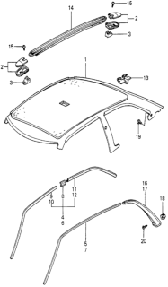 1980 Honda Accord 3 Door LX KH HMT Headliner Trim Diagram