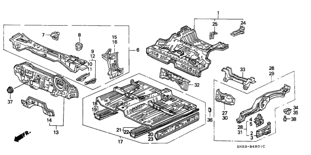 1990 Honda CRX Dashboard - Floor Diagram