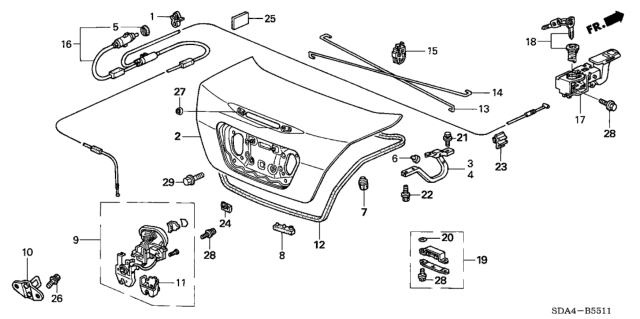 2006 Honda Accord Spring, R. Trunk Opener Diagram for 74871-SDA-A30ZZ