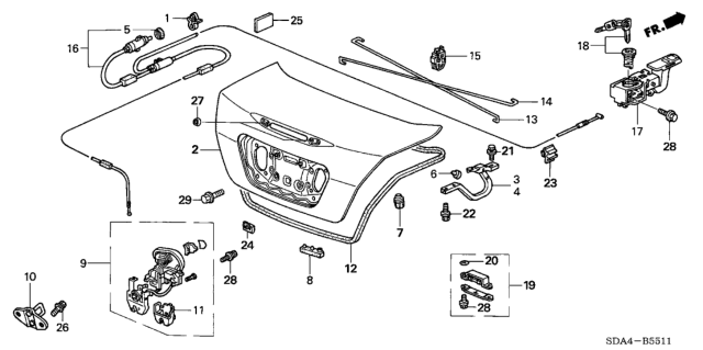 2006 Honda Accord Weatherstrip, Trunk Lid Diagram for 74865-SDA-A10