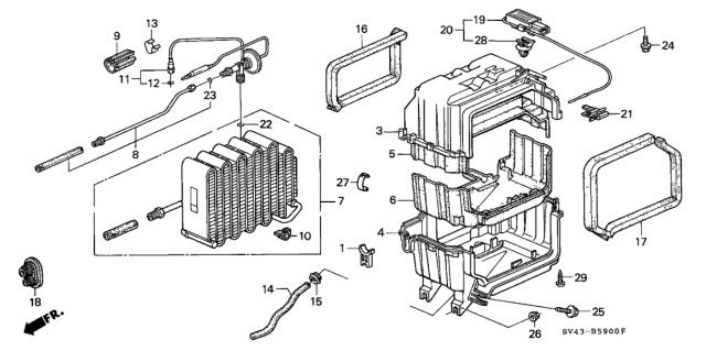 1996 Honda Accord 4 Door V6 LX (ABS/V-6) KA 4AT A/C Cooling Unit Diagram