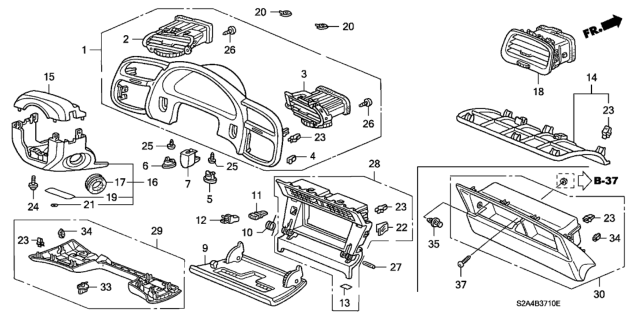 2005 Honda S2000 2 Door S2000 KA 6MT Instrument Panel Garnish Diagram