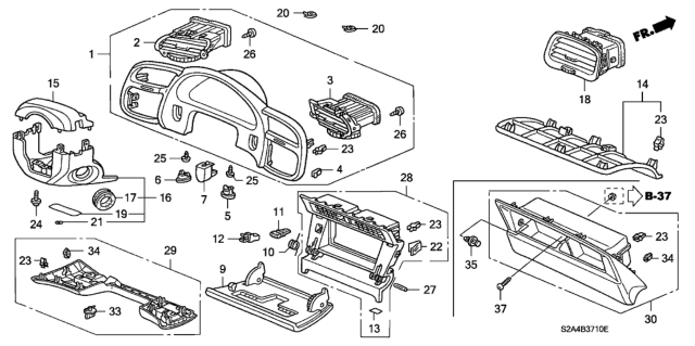 2005 Honda S2000 Instrument Panel Garnish Diagram