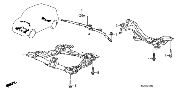 2010 Honda Element Front Sub Frame - Cross Beam Diagram