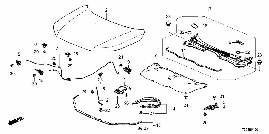 74170-T90-A02 Honda LOCK ASSY- L, HOOD