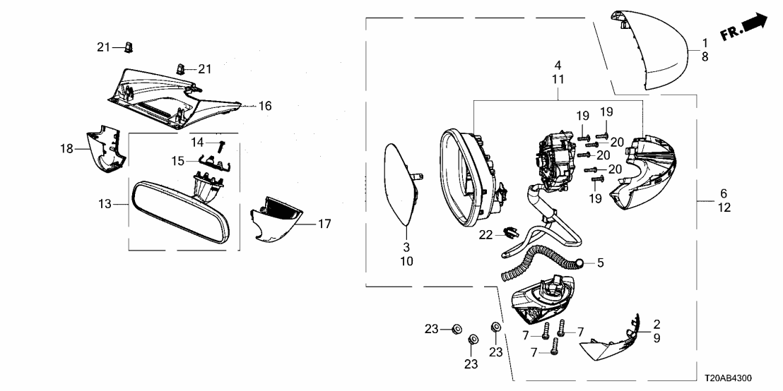 Honda 76400-T20-A51 MIRROR, REARVIEW