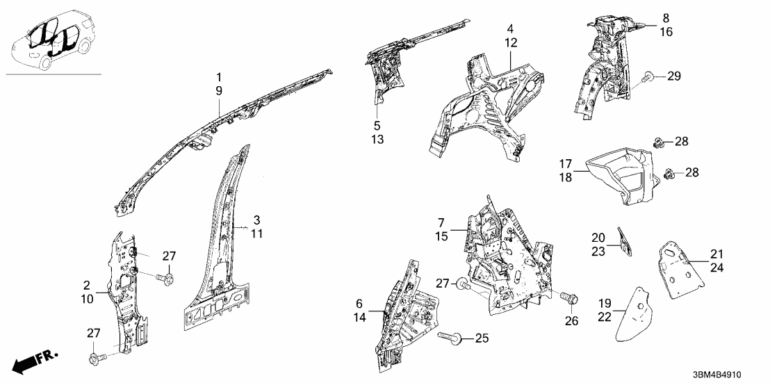 64710-3BM-305ZZ Honda PILLAR, L- QUARTER
