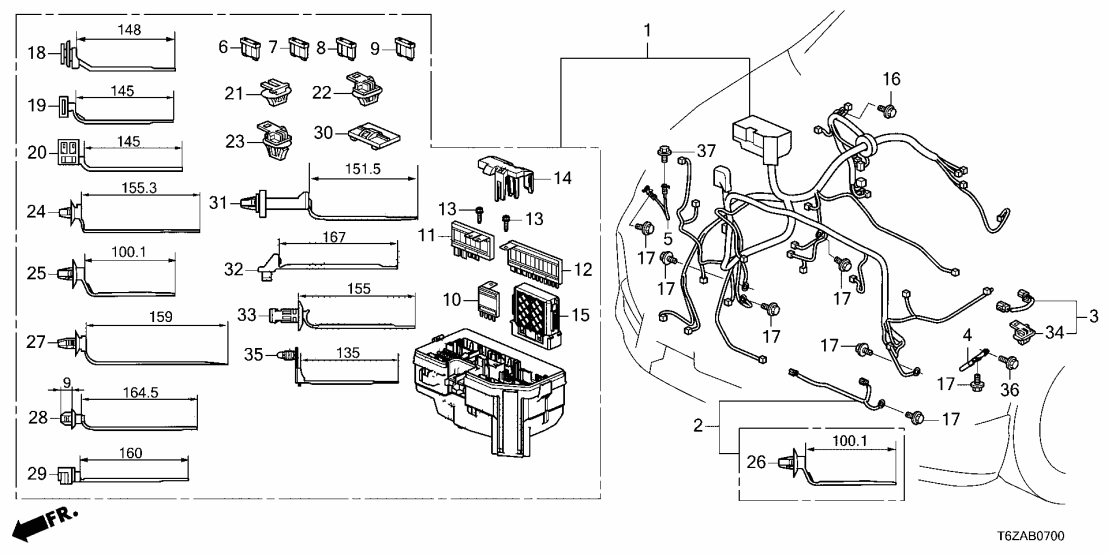Honda 32100-T6Z-AJ0 HARN, R- CABIN 32100-T6Z-AJ0 Honda HARN, R- CABIN