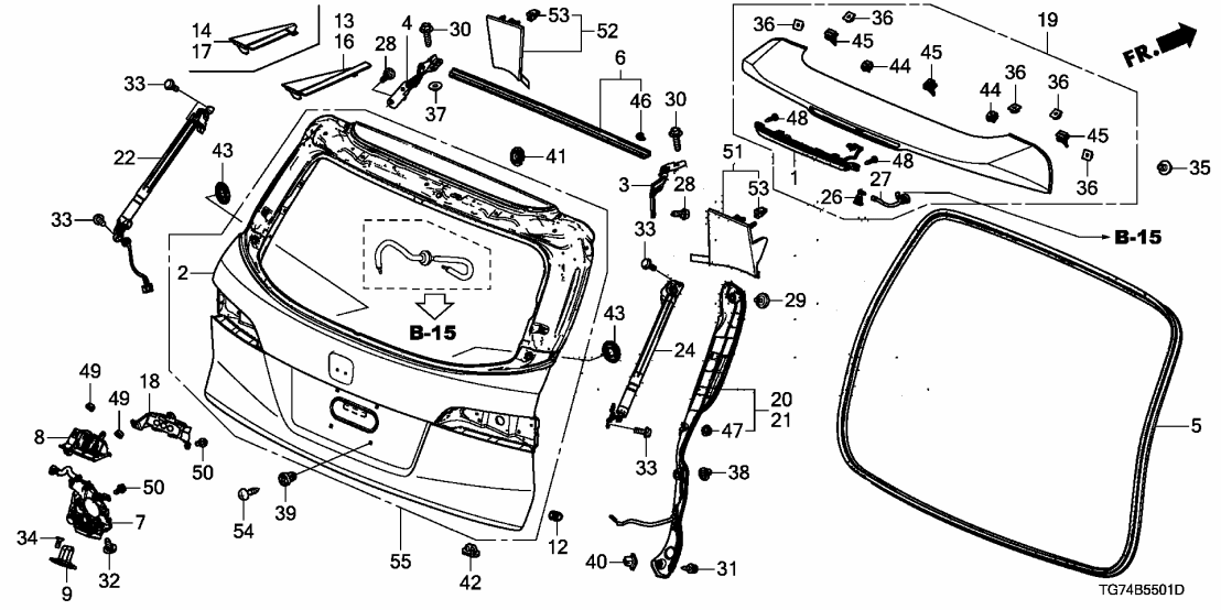 Honda 74900-TG7-A51ZL T/GATE SPOIL*NH877P* 74900-TG7-A51ZL Honda T/GATE SPOIL*NH877P*