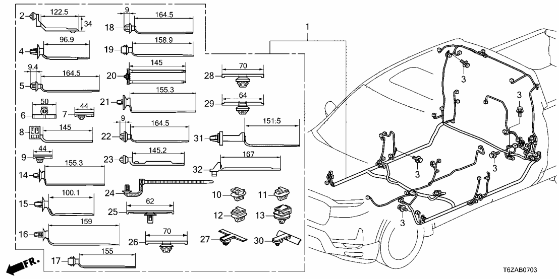 Honda 32107-T6Z-AH0 WIRE HARNESS, FLOOR 32107-T6Z-AH0 Honda WIRE HARNESS, FLOOR