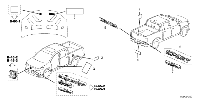 2026 Honda Ridgeline EMBLEM SET, RR Diagram for 75723-T6Z-A11