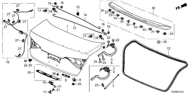2024 Honda Civic DAMPER, TRUNK HINGE Diagram for 74825-T20-A11