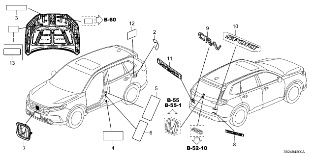 2023 Honda CR-V Hybrid EMBLEM, RR Diagram for 75722-3A0-A00