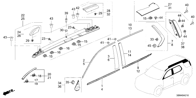 2026 Honda Passport GARNISH, L- FR Diagram for 75495-T90-A01