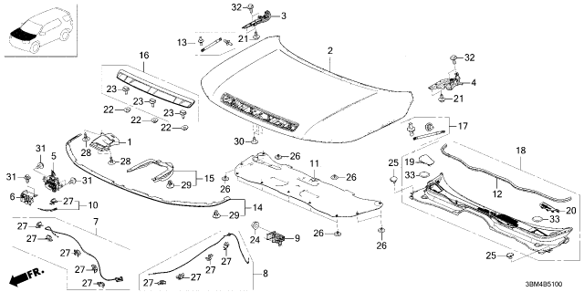 2026 Honda Passport WIRE, HOOD REMOTE Diagram for 74140-3BM-A01