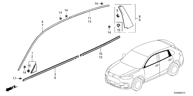 2025 Honda HR-V MOLDING, R- RR Diagram for 72925-3W0-A01