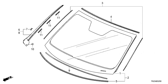 2025 Honda Ridgeline SET, FR- WSHLD GLASS Diagram for 73111-T6Z-A22