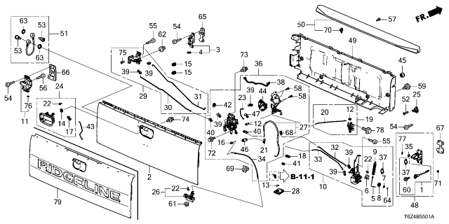 2024 Honda Ridgeline HANDLE *NH932M* Diagram for 74811-T6Z-A51ZK