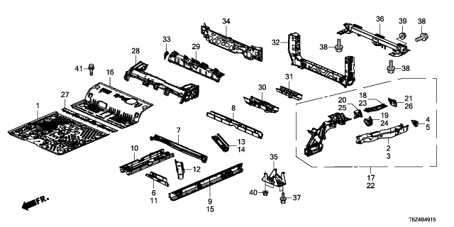 2024 Honda Ridgeline C/MBR COMP, MID FLR Diagram for 65710-T6Z-A01ZZ