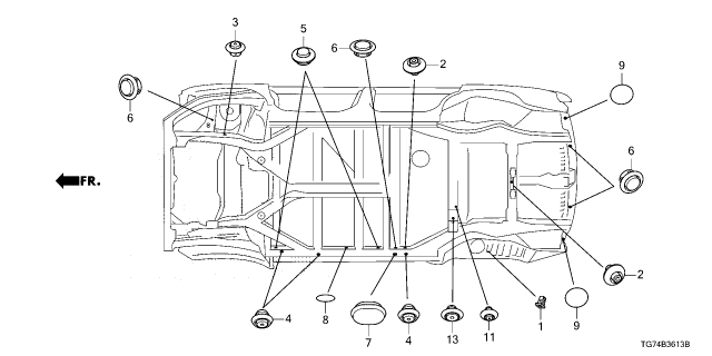 2022 Honda Pilot 5 Door EX-L AWD 9AT Grommet Diagram 4
