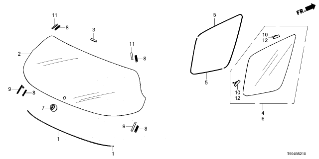 2023 Honda Pilot GLASS SET, RR Diagram for 73211-T90-A01
