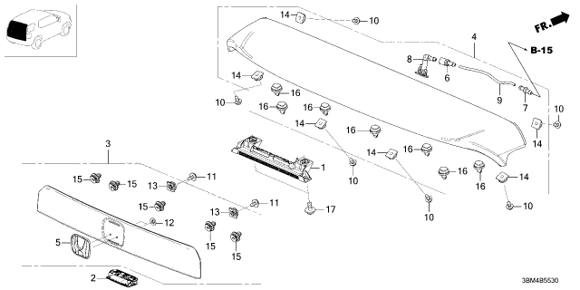 2026 Honda Passport GARNISH, RR- LICENSE Diagram for 74890-3BM-A02