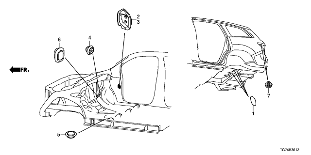 2022 Honda Pilot 5 Door EX-L AWD 9AT Grommet Diagram 3