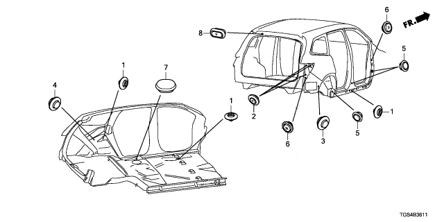 2024 Honda Passport 5 Door EX-L AWD 9AT Grommet Diagram 2