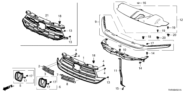 2025 Honda Odyssey BASE, FR- GRILLE Diagram for 71121-THR-A70