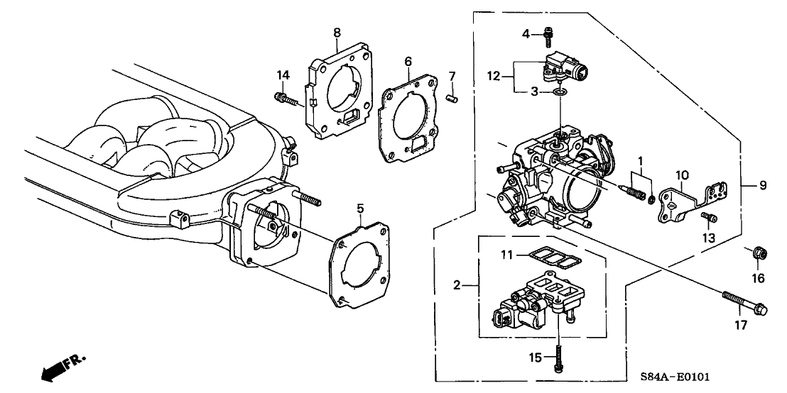 2002 Honda Accord 4 Door LX (V6) KA 4AT Throttle Body (V6)