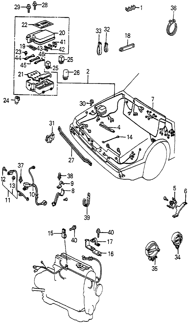1984 Honda Accord 3 Door S KH 4AT Cabin Wire Harness - Battery Cable